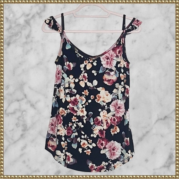 NWOT 12PM by Mon Ami Black Floral Ruffle Top Small - Picture 1 of 12